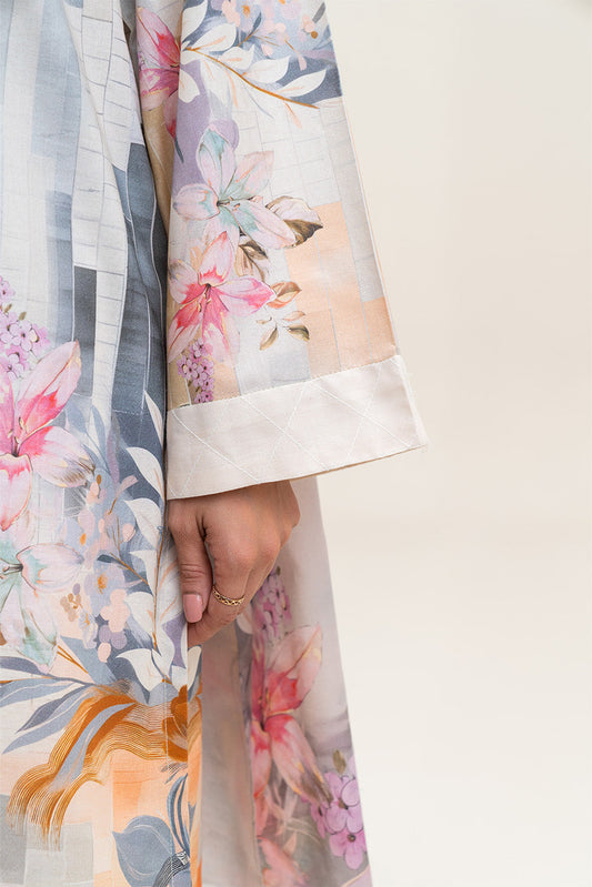 3 PIECE PRINTED LAWN LAWN SUIT-CERULEAN GRID (UNSTITCHED)