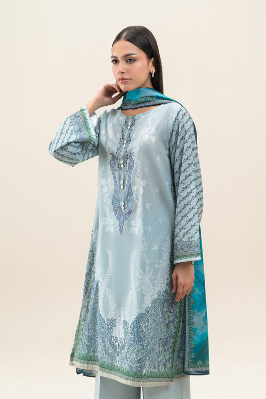 3 PIECE PRINTED LAWN SUIT-PISTACHIO HAZE (UNSTITCHED)