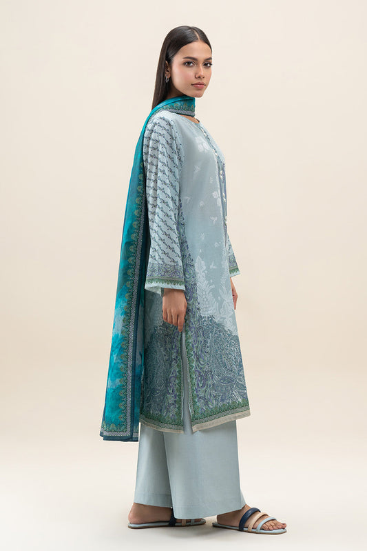 3 PIECE PRINTED LAWN SUIT-PISTACHIO HAZE (UNSTITCHED)