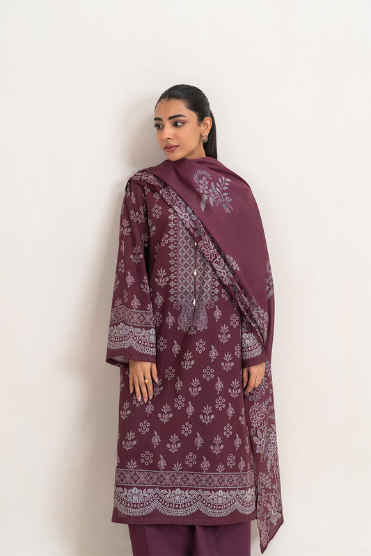 3 PIECE PRINTED LAWN SUIT-MULBERRY HUES (UNSTITCHED)