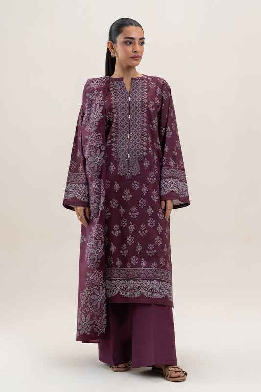3 PIECE PRINTED LAWN SUIT-MULBERRY HUES (UNSTITCHED)