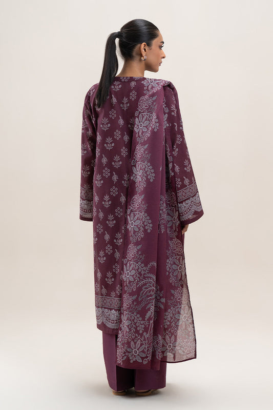 3 PIECE PRINTED LAWN SUIT-MULBERRY HUES (UNSTITCHED)