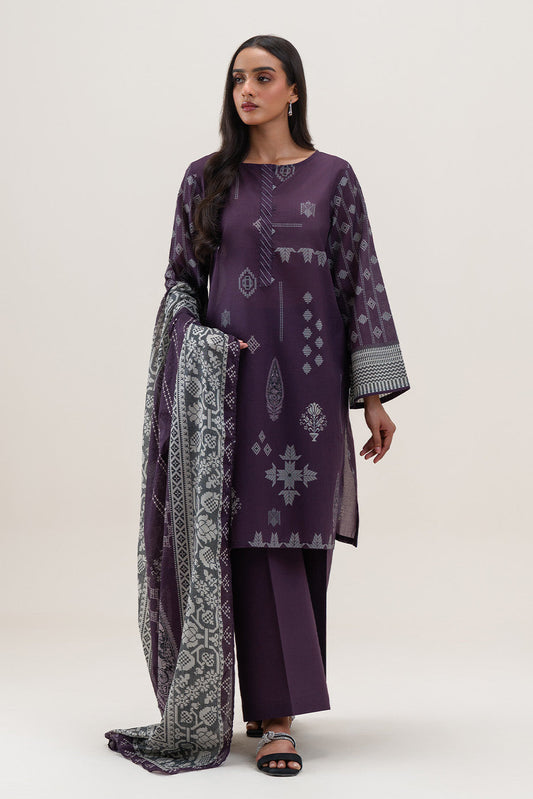3 PIECE PRINTED LAWN SUIT-VIOLET QUARTZ (UNSTITCHED)