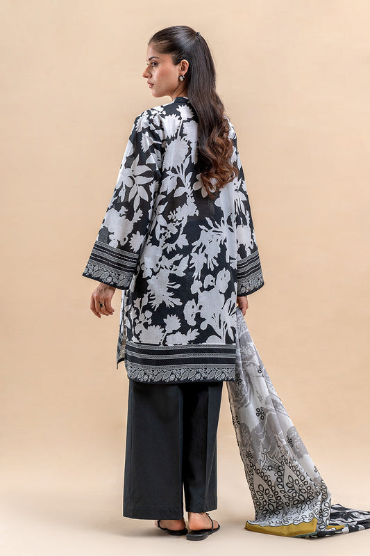 3 PIECE PRINTED LAWN SUIT-SABLE MIST (UNSTITCHED)