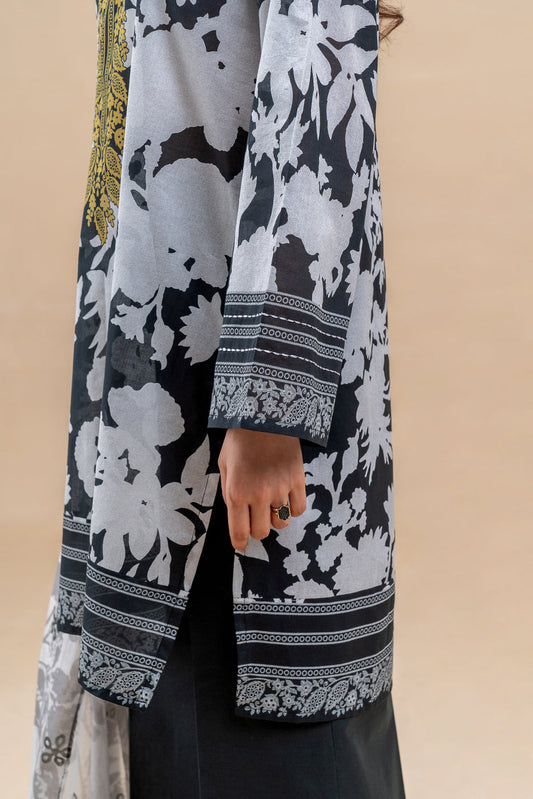 3 PIECE PRINTED LAWN SUIT-SABLE MIST (UNSTITCHED)
