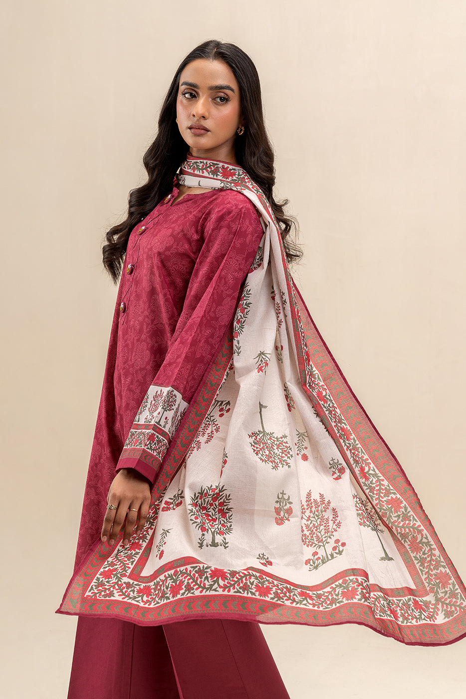 3 PIECE PRINTED LAWN SUIT-MULBERRY ZEST (UNSTITCHED)