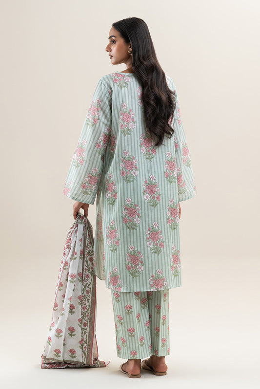 3 PIECE PRINTED LAWN SUIT-MINT BLOOM (UNSTITCHED)