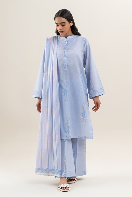 3 PIECE PRINTED LAWN SUIT-LAVENDER BLUE (UNSTITCHED)
