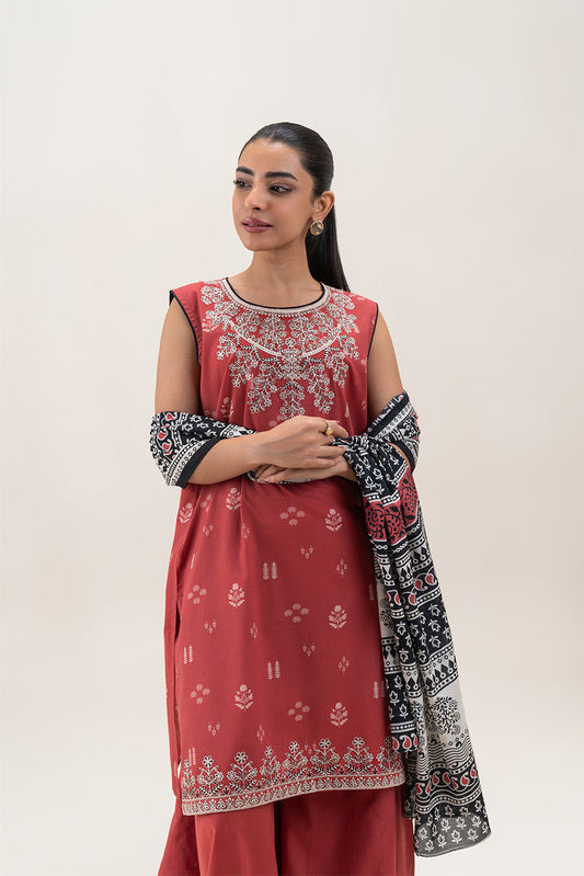 3 PIECE EMBROIDERED LAWN SUIT-CARMINE GLOW (UNSTITCHED)