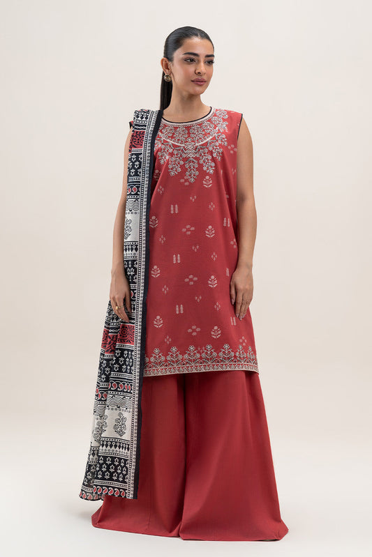 3 PIECE EMBROIDERED LAWN SUIT-CARMINE GLOW (UNSTITCHED)
