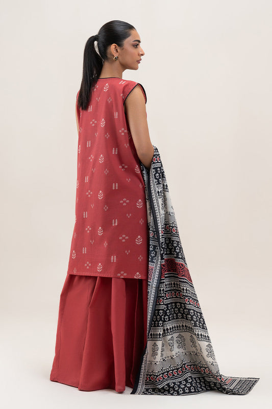 3 PIECE EMBROIDERED LAWN SUIT-CARMINE GLOW (UNSTITCHED)