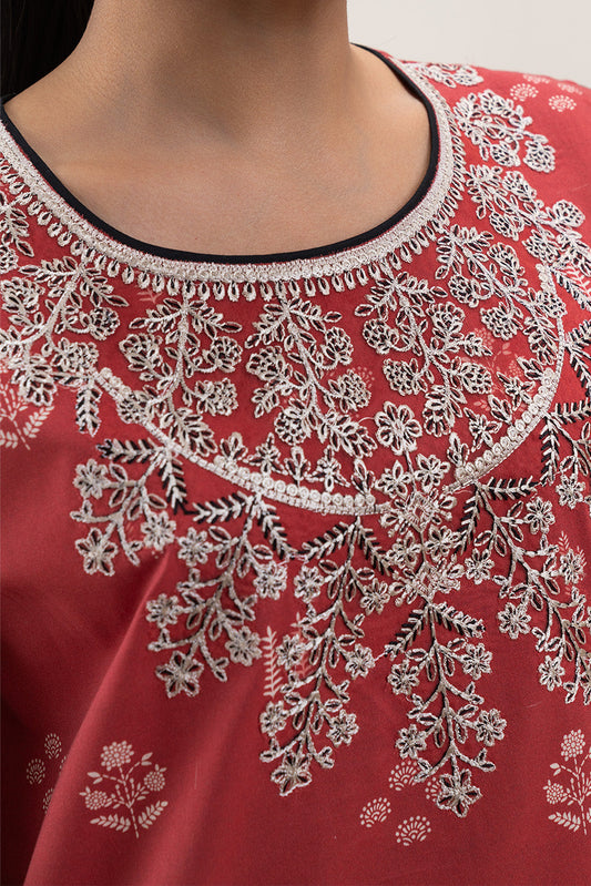 3 PIECE EMBROIDERED LAWN SUIT-CARMINE GLOW (UNSTITCHED)