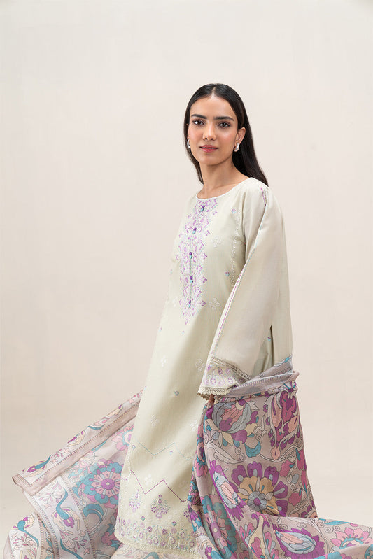 3 PIECE EMBROIDERED LAWN SUIT-LINEN MUSK (UNSTITCHED)