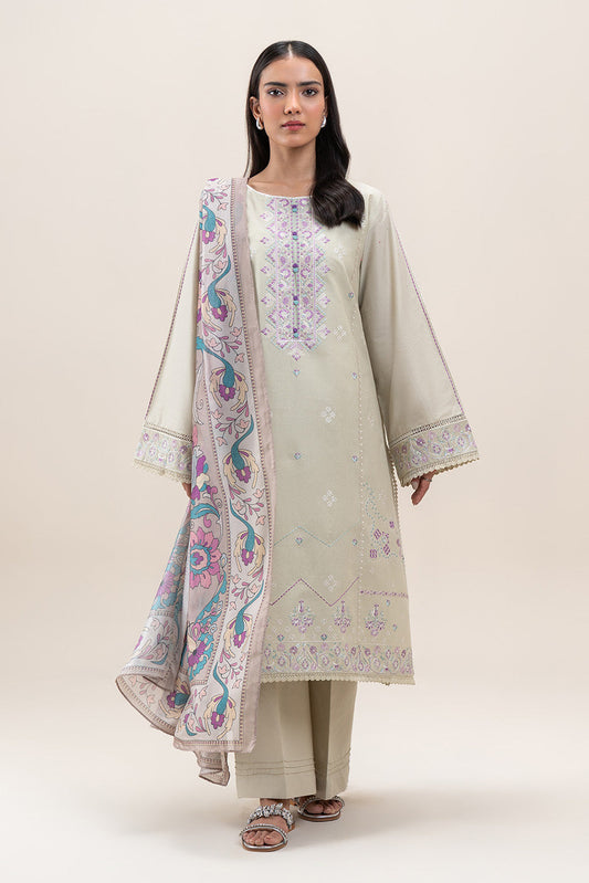 3 PIECE EMBROIDERED LAWN SUIT-LINEN MUSK (UNSTITCHED)