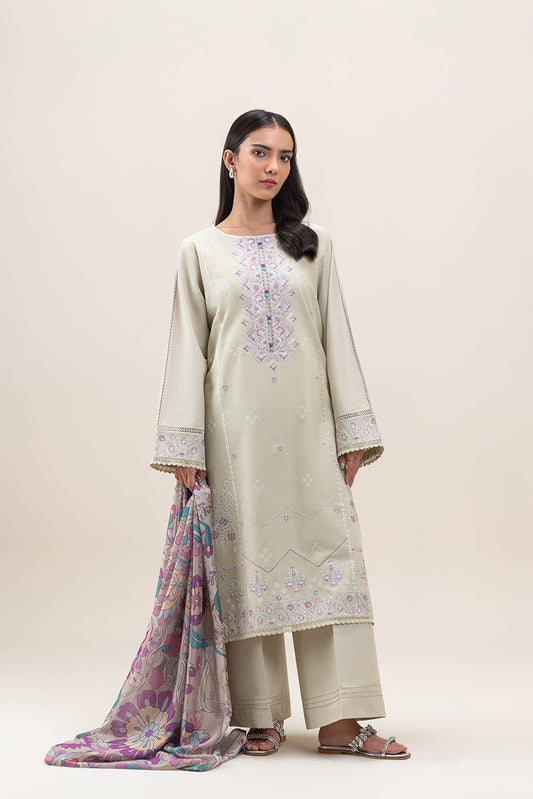 3 PIECE EMBROIDERED LAWN SUIT-LINEN MUSK (UNSTITCHED)