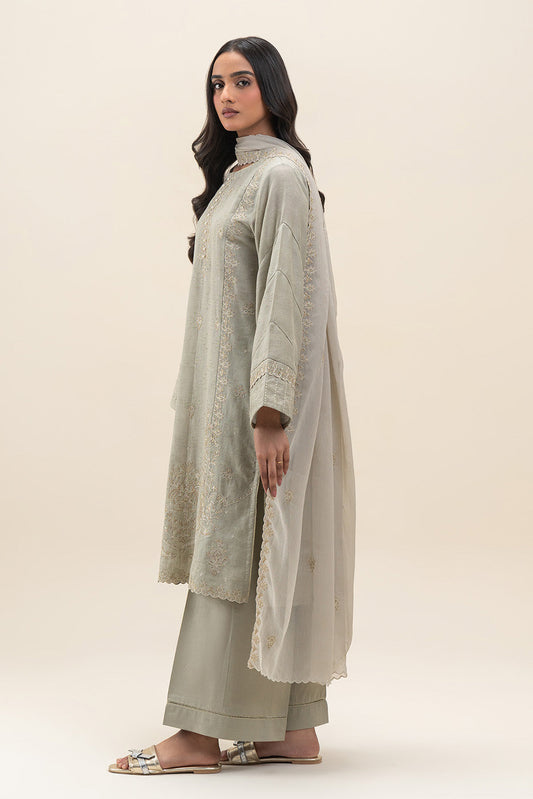 3 PIECE EMBROIDERED   SELF JACQUARD SUIT-SABLE DUSK (UNSTITCHED)