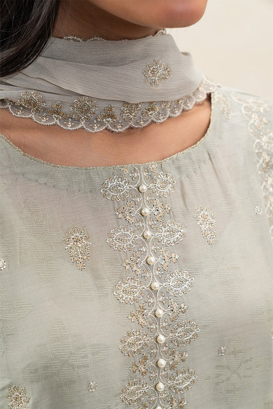 3 PIECE EMBROIDERED   SELF JACQUARD SUIT-SABLE DUSK (UNSTITCHED)