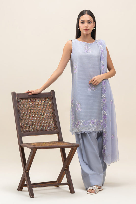 3 PIECE EMBROIDERED SELF JACQUARD SUIT-FLINT CLOUD (UNSTITCHED)