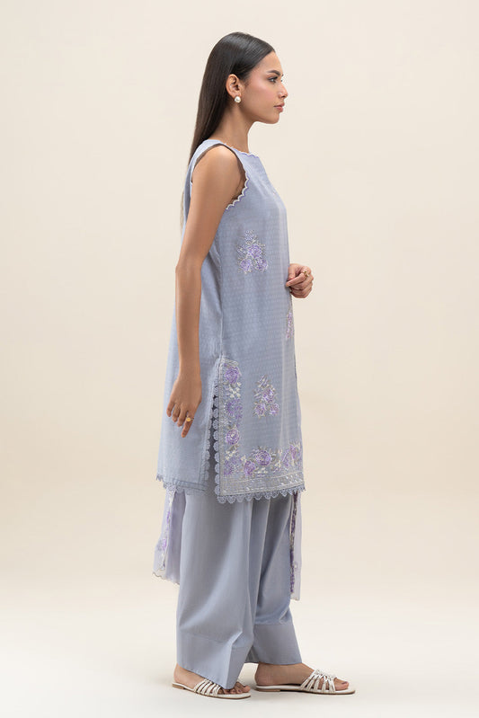 3 PIECE EMBROIDERED SELF JACQUARD SUIT-FLINT CLOUD (UNSTITCHED)