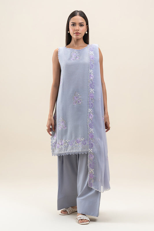 3 PIECE EMBROIDERED SELF JACQUARD SUIT-FLINT CLOUD (UNSTITCHED)