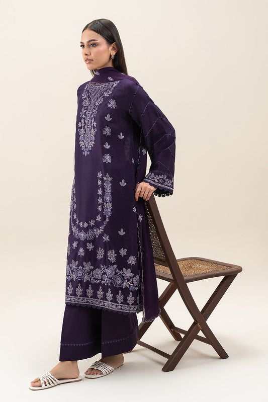 3 PIECE EMBROIDERED SELF JACQUARD SUIT-INDIGO MUSE (UNSTITCHED)
