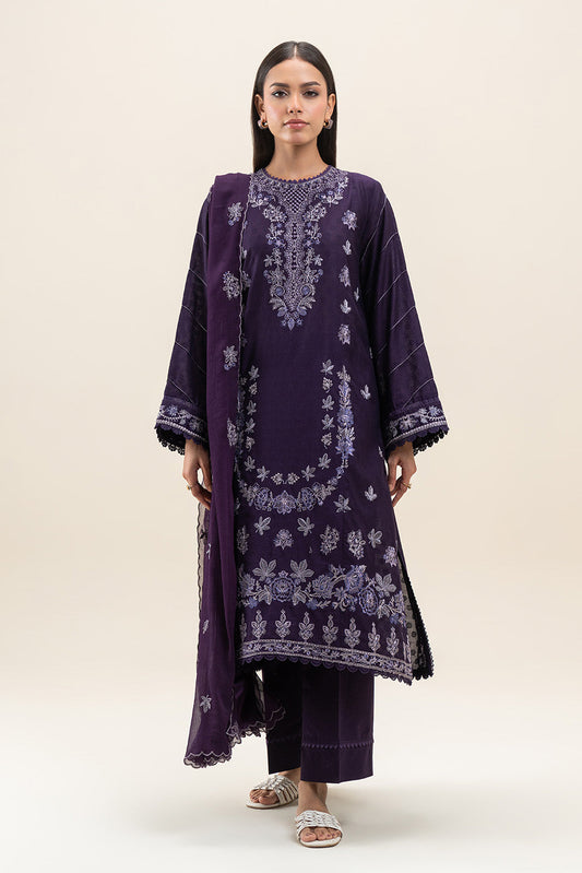 3 PIECE EMBROIDERED SELF JACQUARD SUIT-INDIGO MUSE (UNSTITCHED)