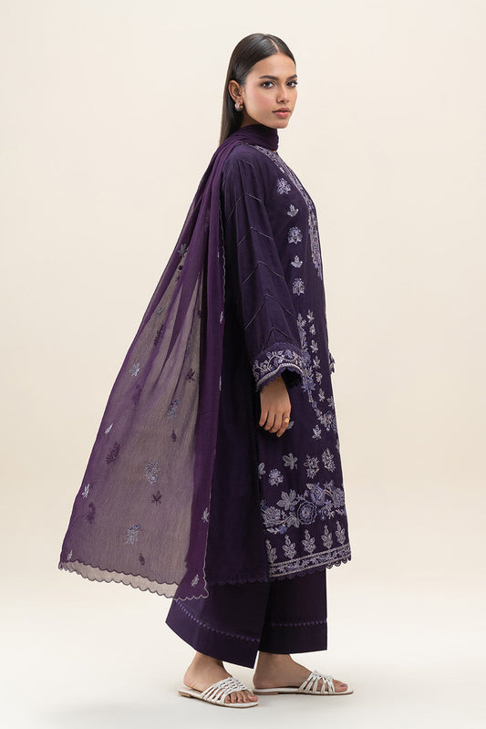 3 PIECE EMBROIDERED SELF JACQUARD SUIT-INDIGO MUSE (UNSTITCHED)