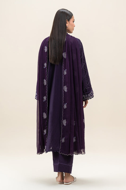 3 PIECE EMBROIDERED SELF JACQUARD SUIT-INDIGO MUSE (UNSTITCHED)