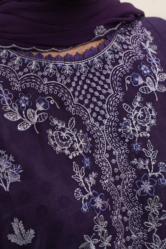3 PIECE EMBROIDERED SELF JACQUARD SUIT-INDIGO MUSE (UNSTITCHED)