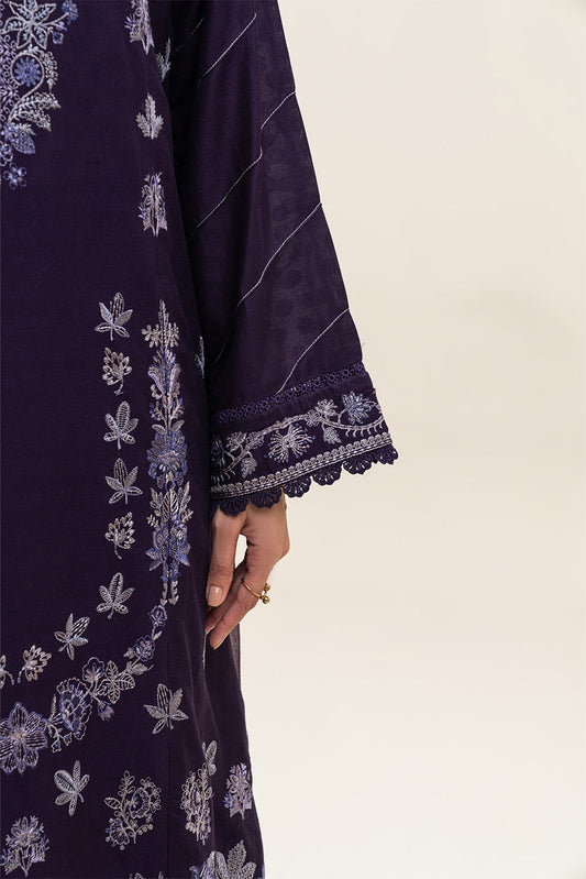 3 PIECE EMBROIDERED SELF JACQUARD SUIT-INDIGO MUSE (UNSTITCHED)