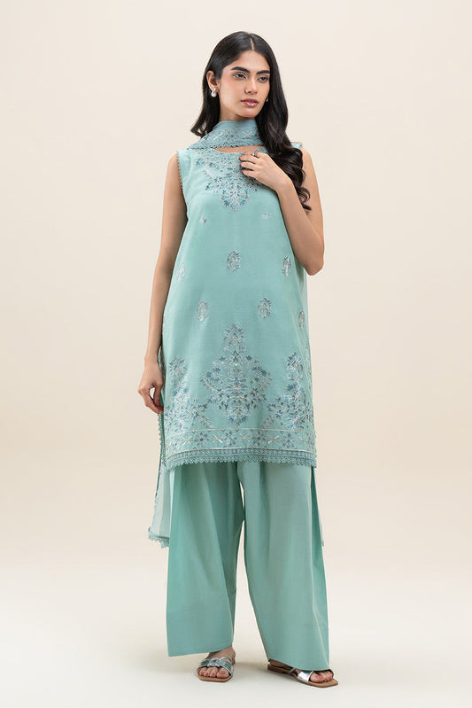 3 PIECE EMBROIDERED SELF JACQUARD SUIT-AQUA FROST (UNSTITCHED)