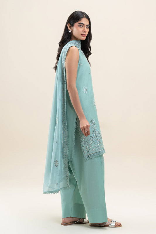 3 PIECE EMBROIDERED SELF JACQUARD SUIT-AQUA FROST (UNSTITCHED)