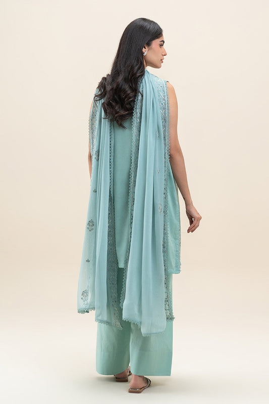 3 PIECE EMBROIDERED SELF JACQUARD SUIT-AQUA FROST (UNSTITCHED)