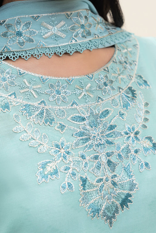 3 PIECE EMBROIDERED SELF JACQUARD SUIT-AQUA FROST (UNSTITCHED)