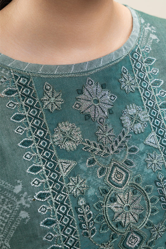 2 PIECE EMBROIDERED YAN DYED JACQUARD SUIT-PINE GREEN (UNSTITCHED)