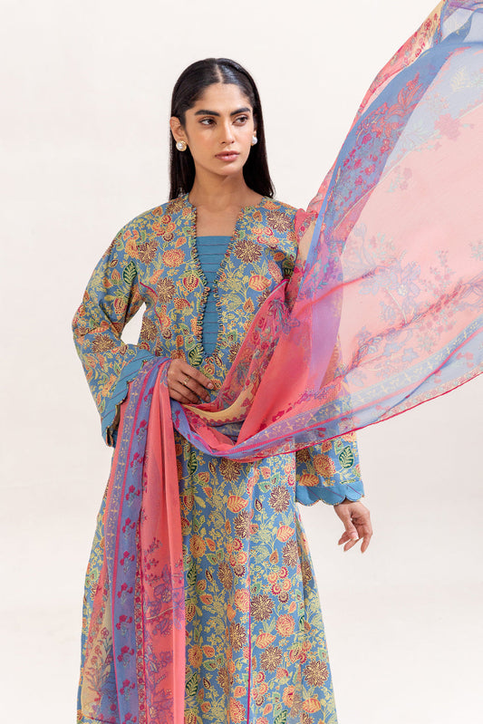 3 PIECE PRINTED LAWN SUIT-MILD DOVE (UNSTITCHED)