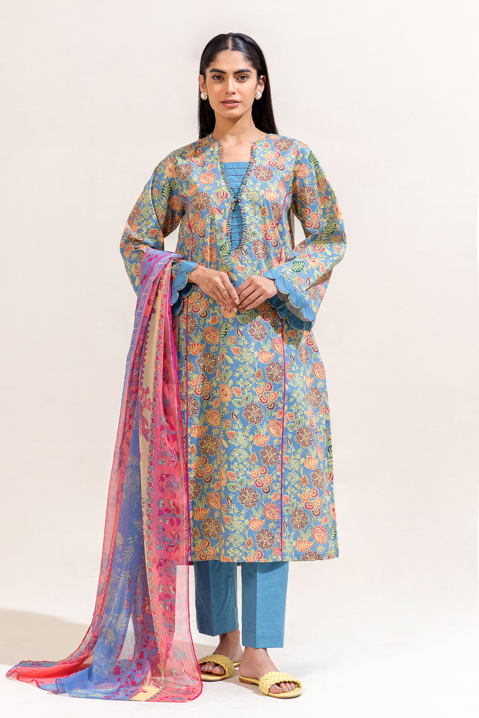 3 PIECE PRINTED LAWN SUIT-MILD DOVE (UNSTITCHED)