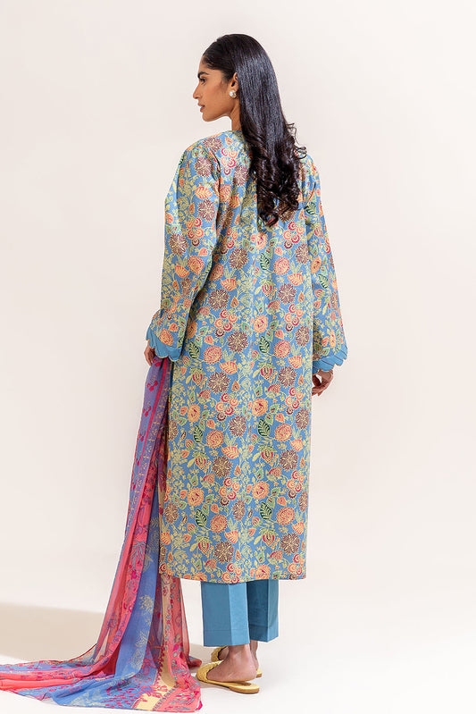 3 PIECE PRINTED LAWN SUIT-MILD DOVE (UNSTITCHED)