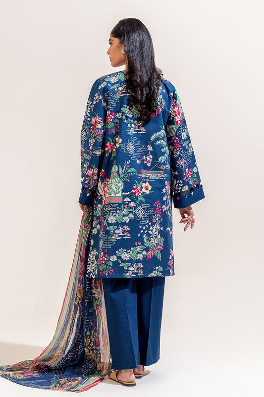 3 PIECE PRINTED LAWN SUIT-CERULEAN FLUORESCENCE (UNSTITCHED)