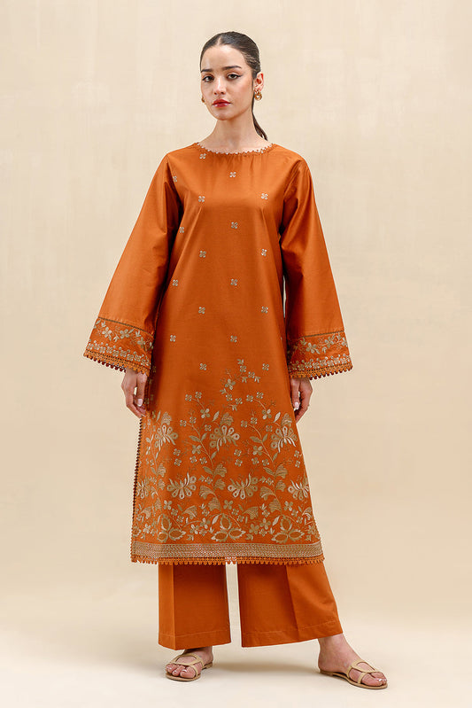 2 PIECE EMBROIDERED SATIN SUIT-GOLDEN DUSK (UNSTITCHED)