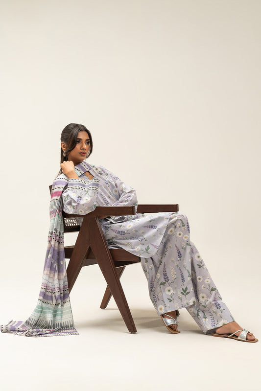 3 PIECE PRINTED LAWN SUIT-VENUS SWAN (UNSTITCHED)