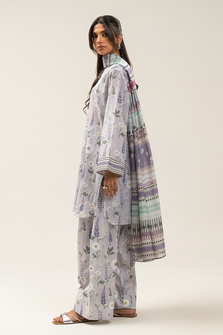 3 PIECE PRINTED LAWN SUIT-VENUS SWAN (UNSTITCHED)