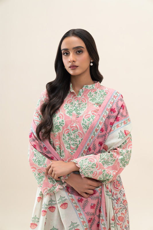 2 PIECE PRINTED LAWN SUIT-PEACH BLOSSOM (UNSTITCHED)