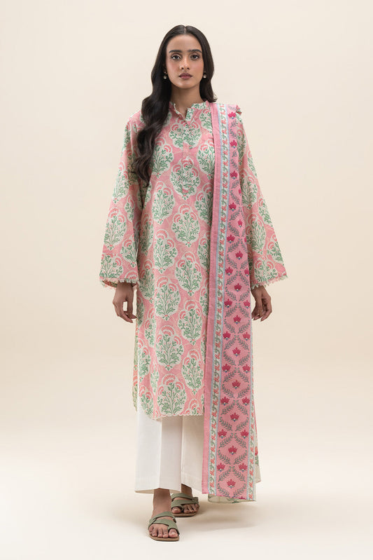 2 PIECE PRINTED LAWN SUIT-PEACH BLOSSOM (UNSTITCHED)