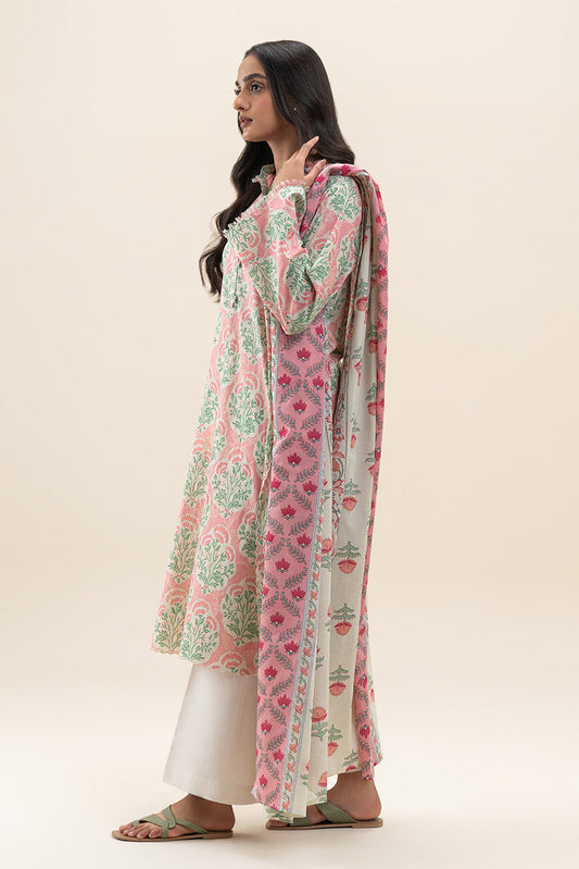 2 PIECE PRINTED LAWN SUIT-PEACH BLOSSOM (UNSTITCHED)