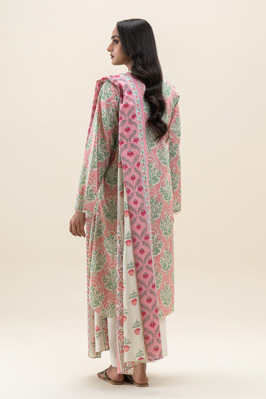 2 PIECE PRINTED LAWN SUIT-PEACH BLOSSOM (UNSTITCHED)
