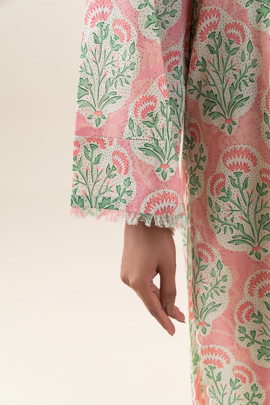 2 PIECE PRINTED LAWN SUIT-PEACH BLOSSOM (UNSTITCHED)