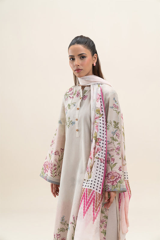 3 PIECE PRINTED  SUIT-SOFT GARDENIA (UNSTITCHED)