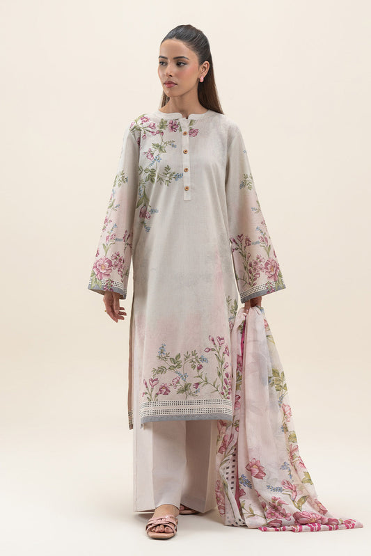 3 PIECE PRINTED  SUIT-SOFT GARDENIA (UNSTITCHED)