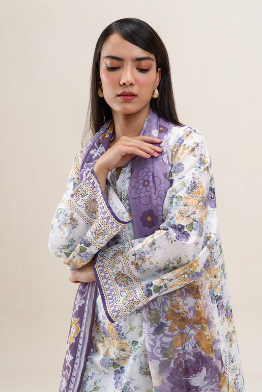 3 PIECE PRINTED LAWN SUIT-FLORET MUSK (UNSTITCHED)